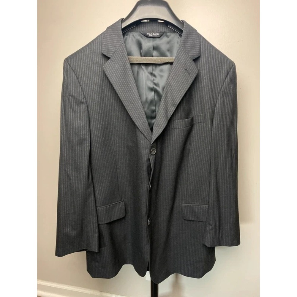 Jos. A. Bank Mens 46R Wool Suit Jacket Blazer Charcoal Dark Gray Pinstriped
